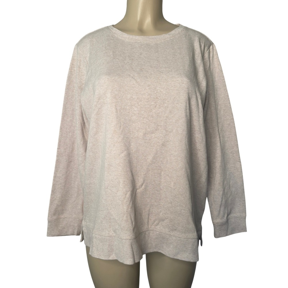 Lands End Sweatshirt Womens L Tan Herringbone Crewneck Long Sleeve Pullover 3092